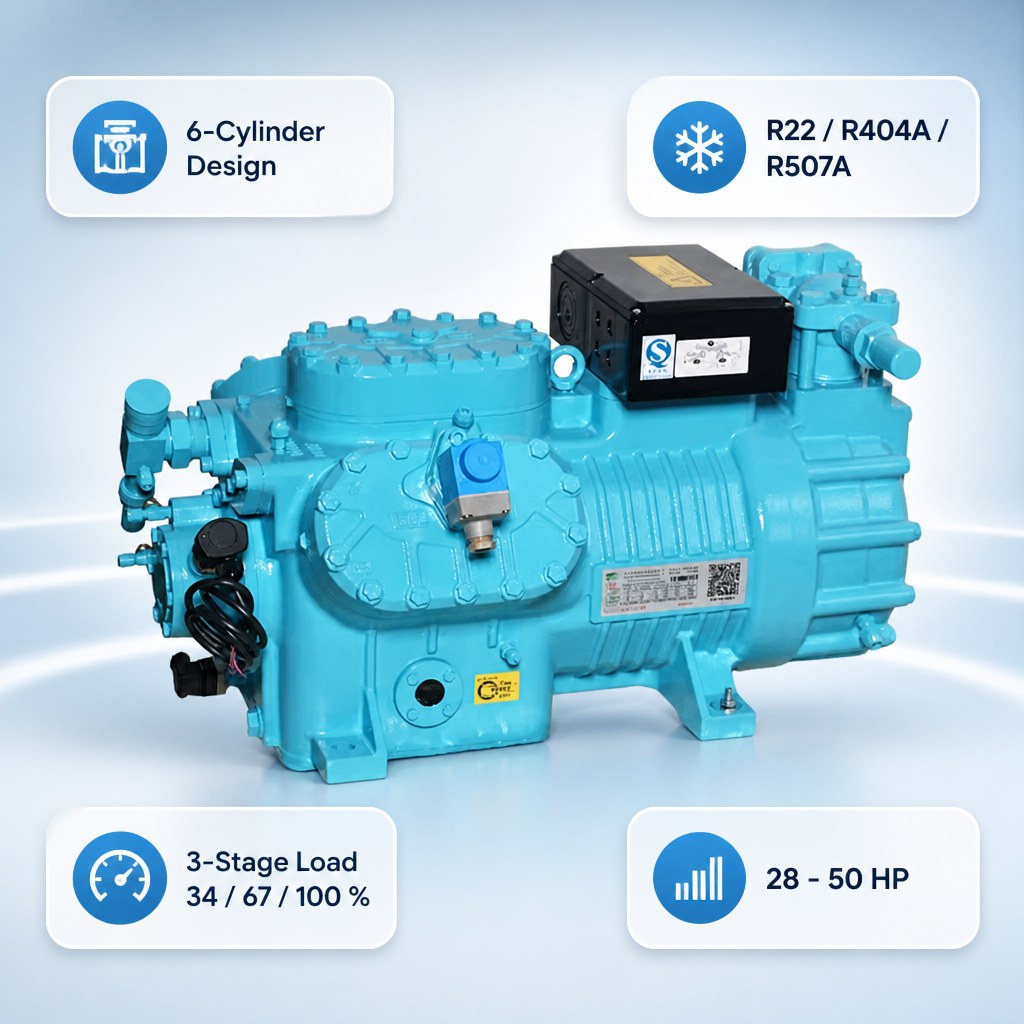 High-Efficiency Six-Cylinder Piston Refrigeration Compressor for Marine Equipment And Industrial Process Cooling Systems