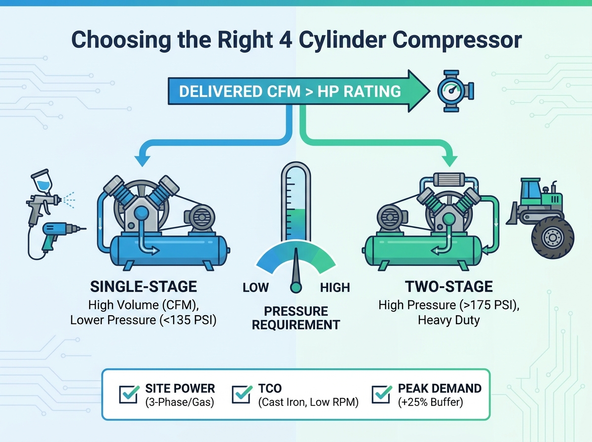 Industrial 4 cylinder compressor setup